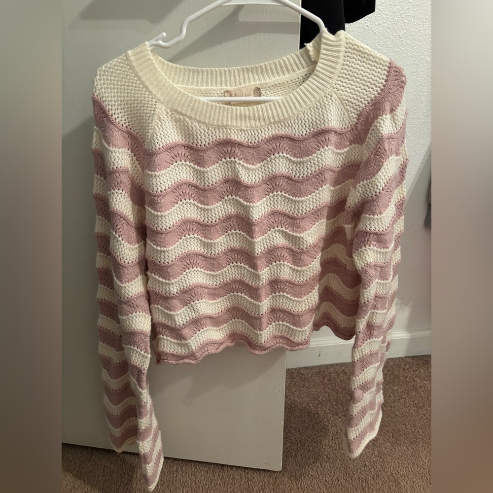Altar'd State Pink and Cream Striped Sweater